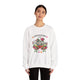 Sweatshirt blanc femme avec fleurs et texte L’Amour de Dieu dure Toujours, style vintage.