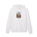 Sweat à capuche blanc en coton biologique avec une illustration de désert et un verset biblique.