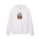 Sweat à capuche blanc en coton biologique avec une illustration de désert et un verset biblique.