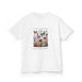 T-shirt blanc pour enfant avec une illustration de fleurs et papillons et une inscription française.