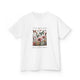 T-shirt blanc pour enfant avec une illustration de fleurs et papillons et une inscription française.