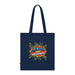Tote bag bleu marine en coton biologique avec l'inscription Jésus est mon superhéros.