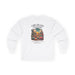 T-shirt blanc à manches longues pour femme avec une illustration de désert et un texte biblique.