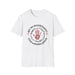 T-shirt blanc pour femme avec une impression religieuse représentant une main ensanglantée et une couronne d'épines.