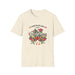 T-shirt beige chiné pour femme avec un motif floral et le texte L'amour de Dieu dure toujours.
