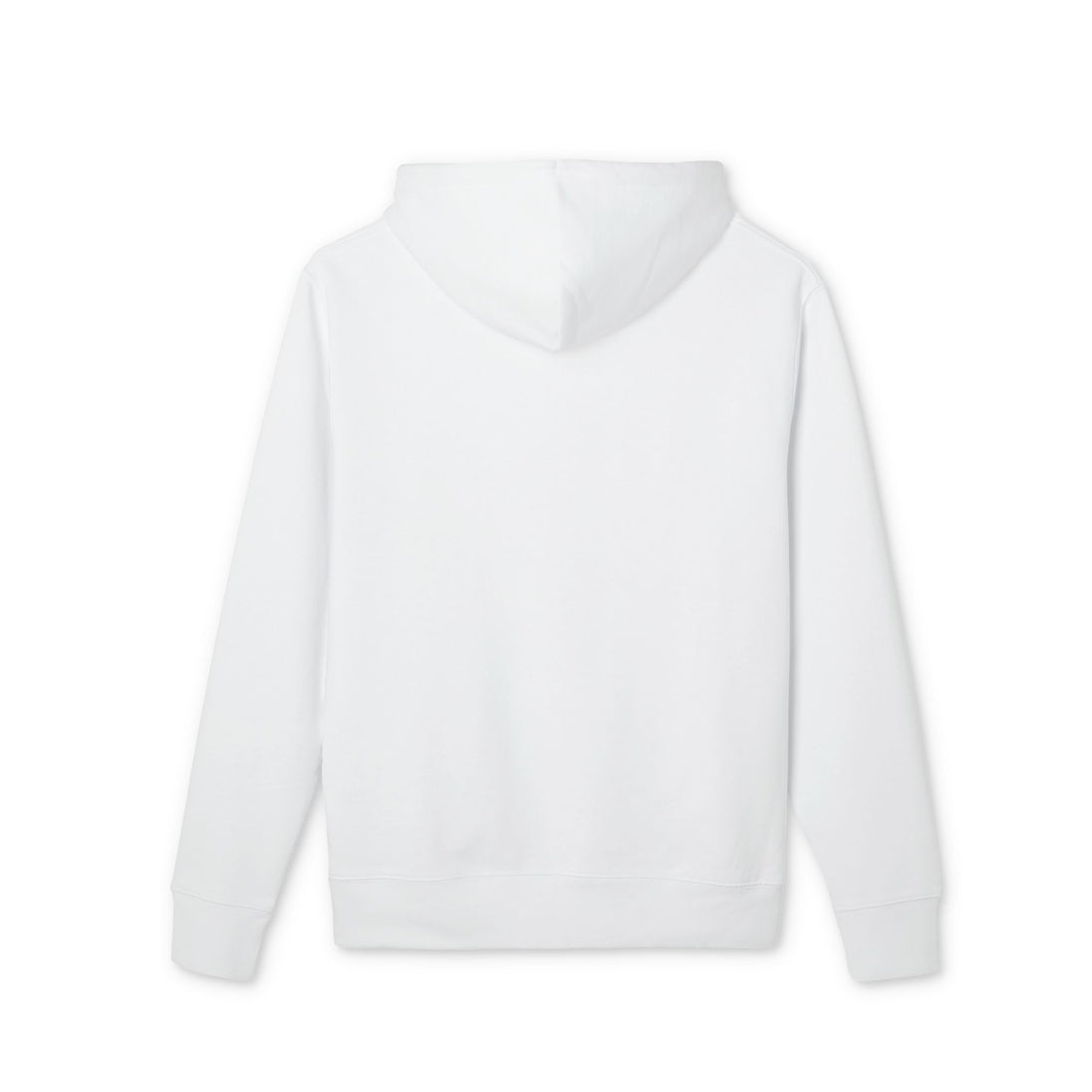 Vue arrière d'un sweat à capuche blanc uni avec une coupe classique.