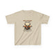 T-shirt beige pour enfant avec une illustration de cerf et le texte biblique Psaume 42:2.