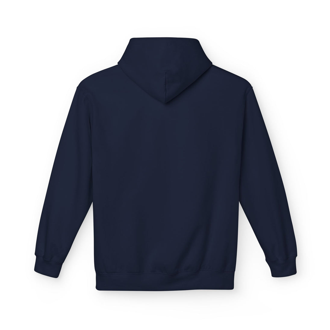 Vue arrière d'un sweat à capuche bleu marine uni pour femme avec une coupe décontractée.