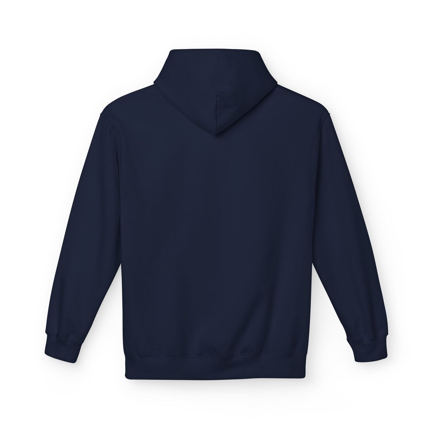 Vue arrière d'un sweat à capuche bleu marine uni pour femme avec une coupe décontractée.