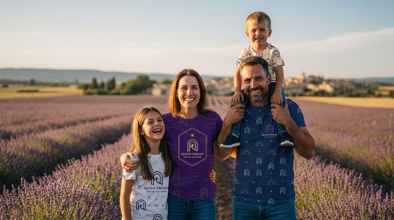 Famille heureuse dans un champ de lavande